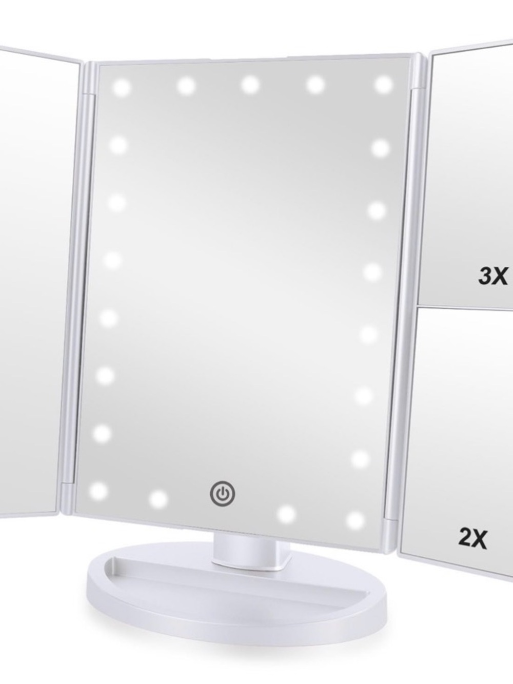 White LED Lighted Tri-Fold Makeup Mirror with Touch Control
